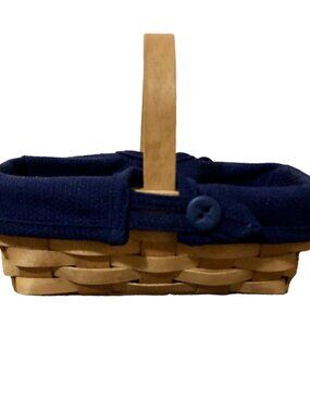 Vintage 2004 Longaberger Basket – Small – Blue Fabric Liner – Used